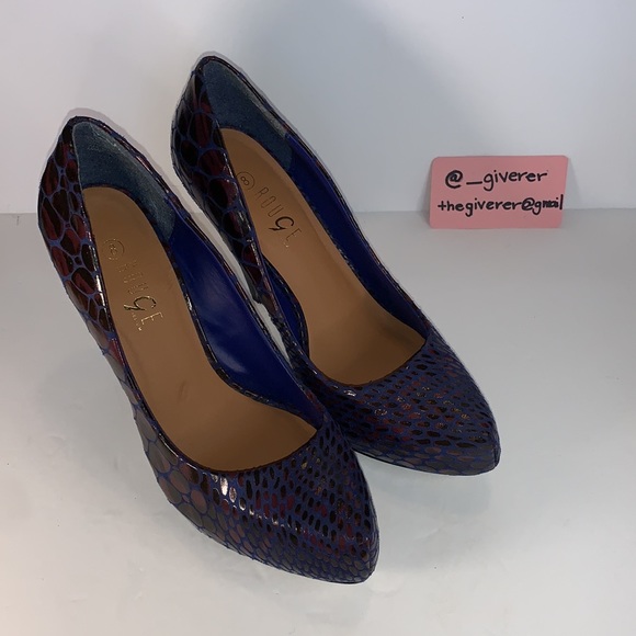 Rouge 9 8 Blue / Purple Snakeskin Print Almond Toe Pumps - Picture 2 of 16